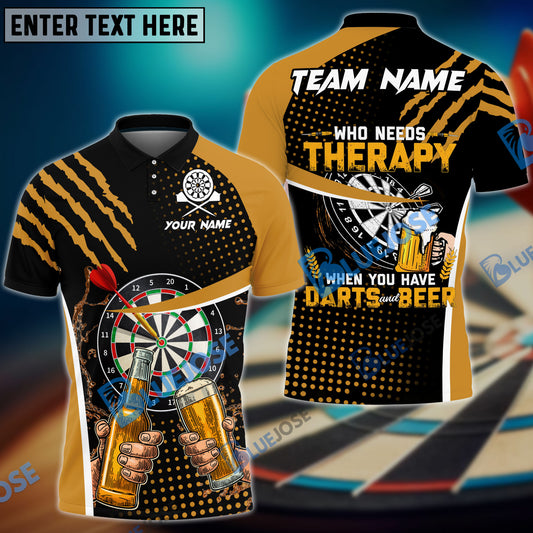 BlueJose Darts And Beer Therapy Personalized Name, Team Name Shirt (4 Colors)