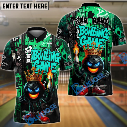 BlueJose Bowling And Pins King Flame Ball Graffiti Style Customized Name, Team Name 3D Shirt (4 Colors)