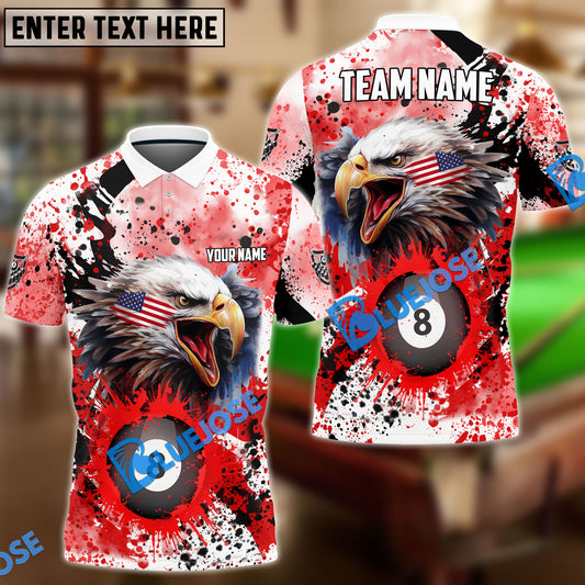 BlueJose Billiards 8 Ball Eagle American Flag Paint Pattern Personalized Name, Team Name Unisex Shirt ( 4 Colors )