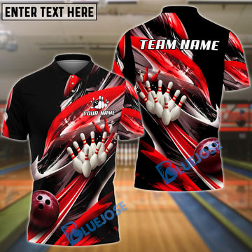 BlueJose Bowling And Pins Black Swirl Strike 3D Motion Design Customized Name, Team Name 3D Shirt (4 Colors)