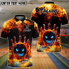 BlueJose Bowling And Pins Flaming Evil Ball Customized Name, Team Name 3D Shirt (4 Colors)