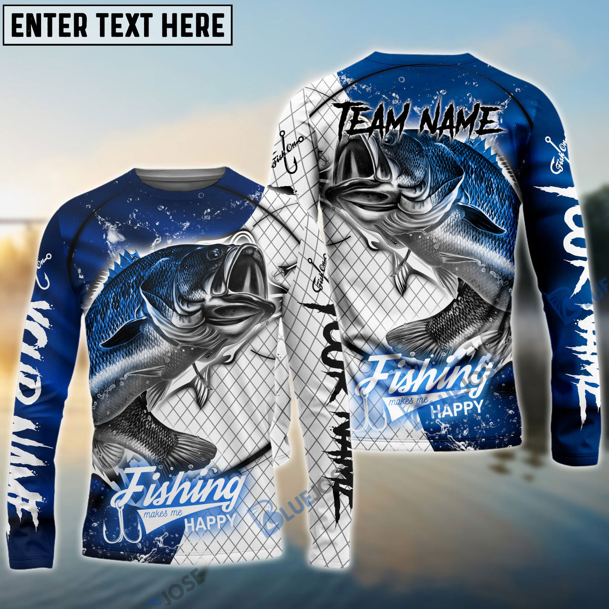 Bluejose Bass Fishing Dark Blue Skin Sport Custom Name &amp; Team Name 3D Shirts