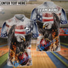 BlueJose Bowling US Flag Eagle Flame Customized Name, Team Name 3D Shirt