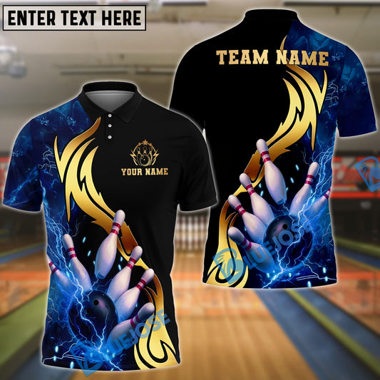 BlueJose Bowling And Pins Strike Thunder Lightning Customized Name, Team Name 3D Shirt (4 Colors)