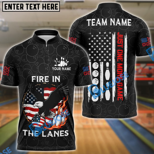 BlueJose Bowling And Pins Fire in the Lanes American Flag Style Personalized Name, Team Name Unisex Shirt
