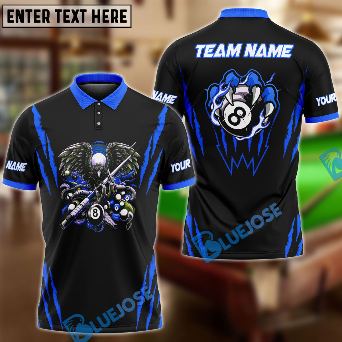 BlueJose Billiards Eagle Claw Personalized Name &amp; Team Name Shirt (6 Colors)