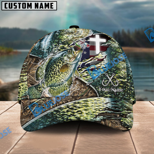 Bluejose Crappie Fishing American Flag & Cross Design with Camo Personalized Cap