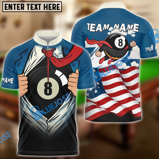 BlueJose Billiards Super Ball 8 Flag Customized Name, Team Name 3D Shirt