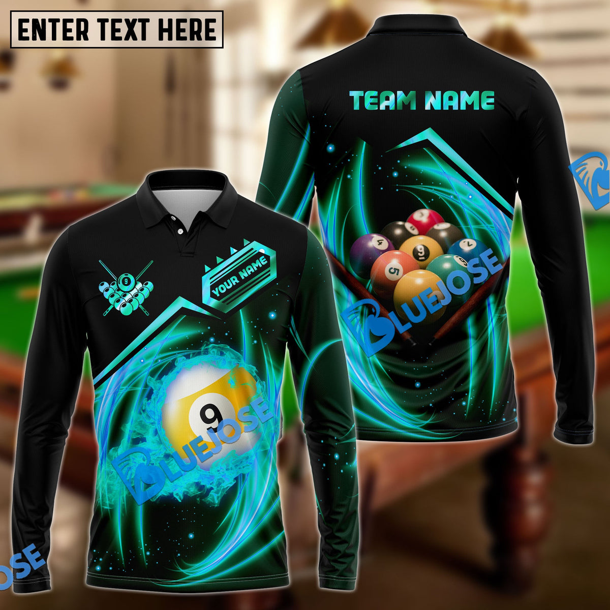 BlueJose Billiards New Rock 9 Ball Personalized Name, Team Name 3D Shirt