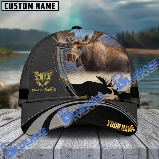 BlueJose Master Moose Hunting Gray And Black Personalized Cap