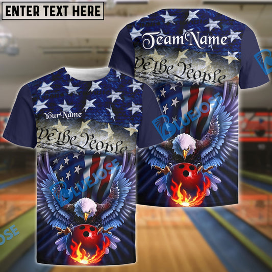 BlueJoses Bowling Ball And Pins Eagle Patriotic Customized Name, Team Name 3D Polo Shirt