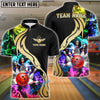 BlueJose Bowling And Pins Black Multicolor Golden Smoke Pattern Personalized Name, Team Name Unisex Shirt