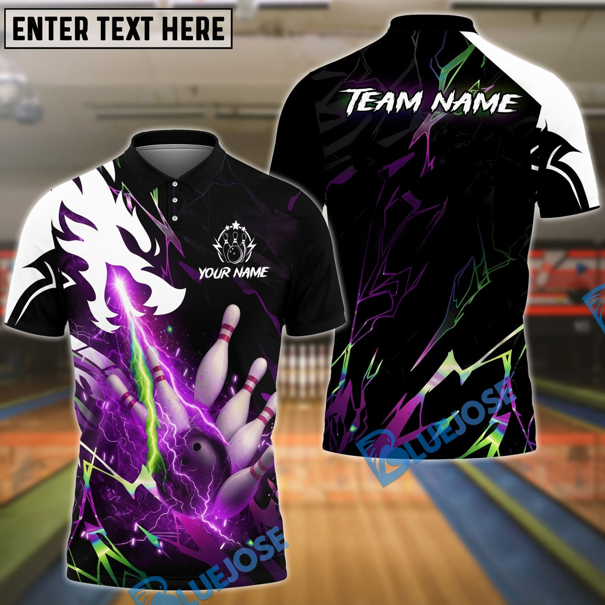 BlueJose Bowling And Pins Lightning Neon Thunder Dragon Breath Customized Name, Team Name 3D Shirt (4 Colors)