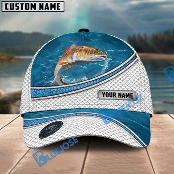 BlueJose Red Fish Fishing Blue Water Pattern Personalized Cap
