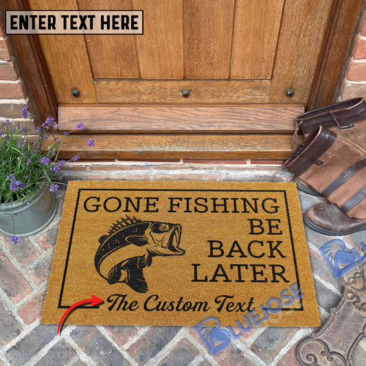 BlueJose Gone Fishing Be Back Later Bass Fishing Custom Name Coir Doormat