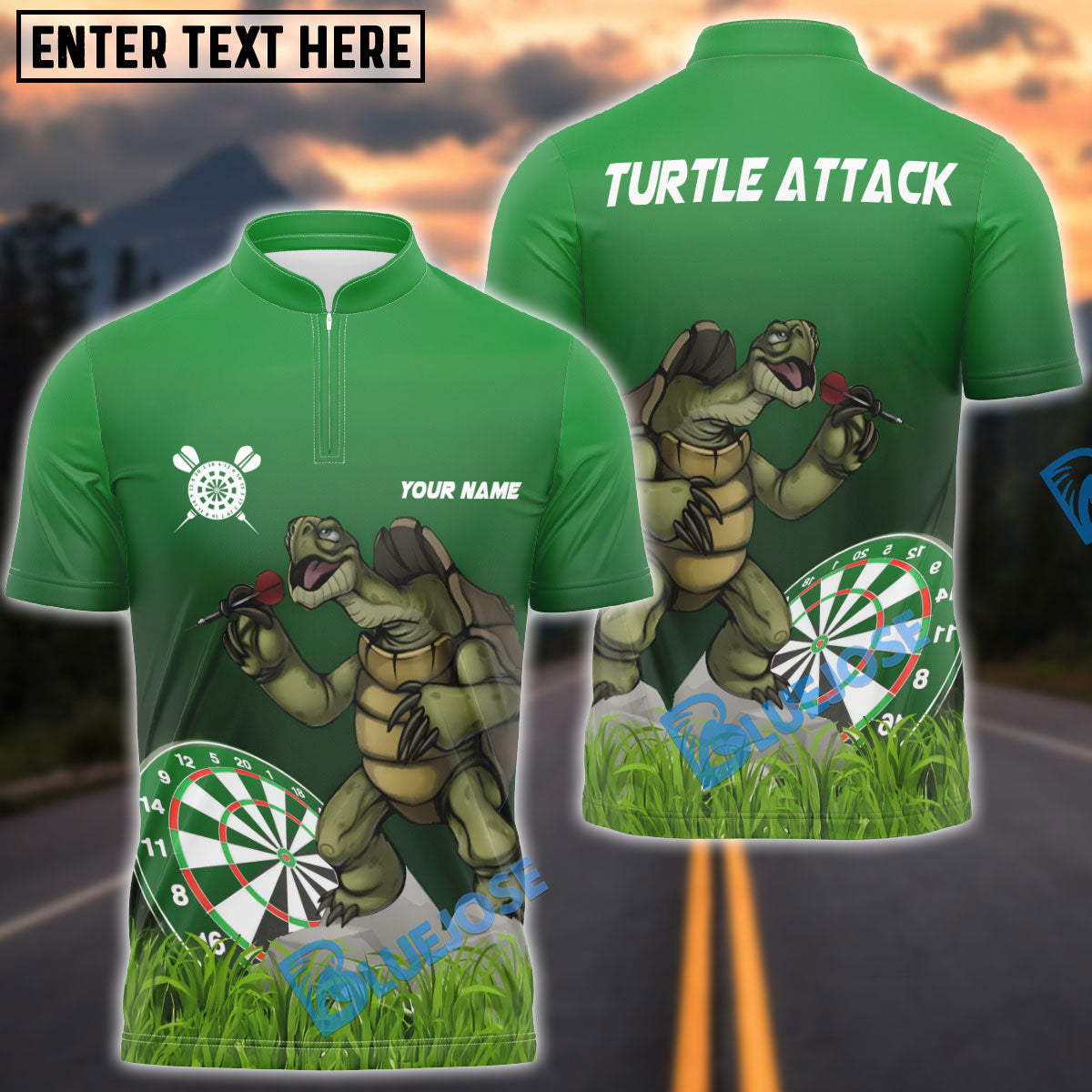 BlueJose Darts Turtle Throwing Darts Personalized Name And Team Name Shirt