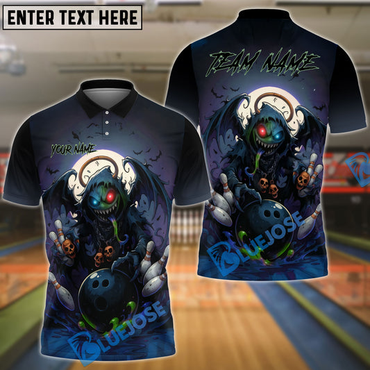 BlueJose Bowling And Pins Dark Demon Horror Style Customized Name, Team Name 3D Shirt (4 Colors)