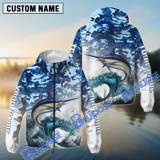 BlueJose Marlin Fishing Camo Pattern Personalized Windbreaker Jacket