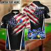 BlueJose Billiards 8-Ball USA Flag Flaming Pool Balls Graphic Customized Name, Team Name 3D Shirt (4 Colors)