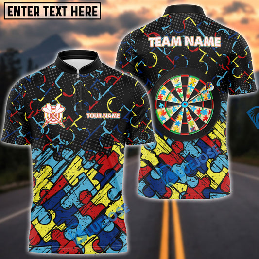 BlueJose Darts Autism Awareness Puzzle Customized Name, Team Name 3D Shirt