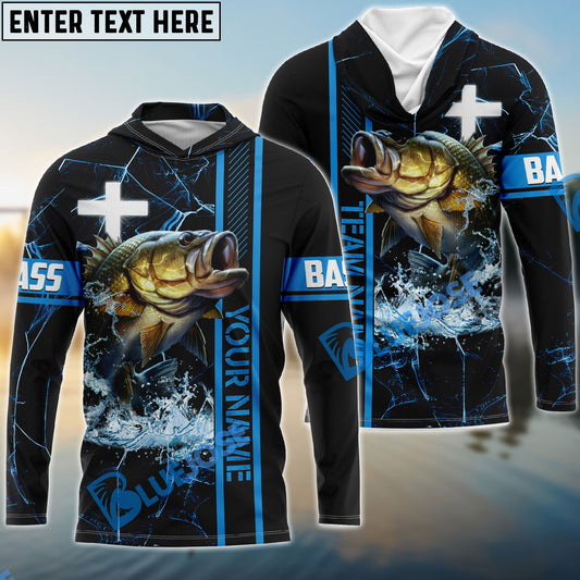 Bluejose Bass Fishing Blue Cross Pattern Custom Name & Team Name 3D Shirts