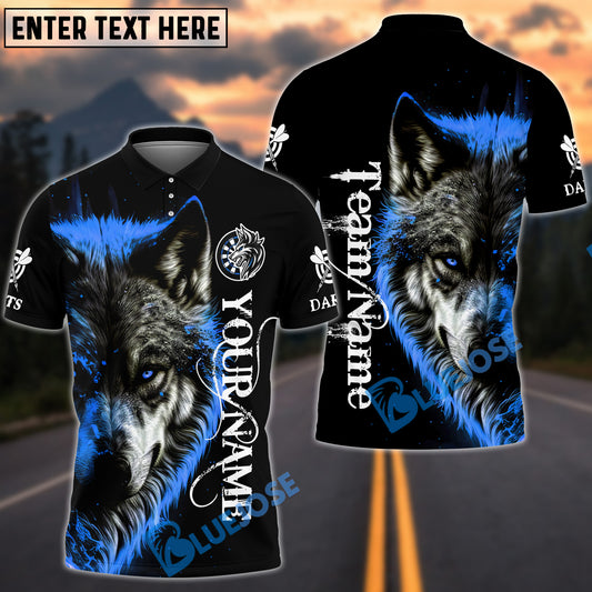 BlueJose Darts Cool Wolf Multicolor Options Personalized Name Shirt (4 Colors)