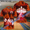 BlueJoses Bowling Flame Pattern Multicolor Customized Name 3D Polo Shirt