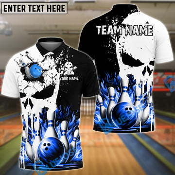 BlueJose Bowling Punished Skull Flame Personalized Name, Team Name 3D Shirt (4 Colors)