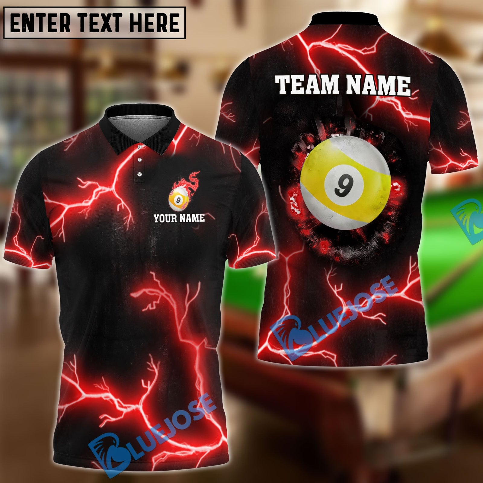 BlueJose Billiards Ball 9 The Power Of The God Of Thunder Personalized Name Shirt (4 Colors)