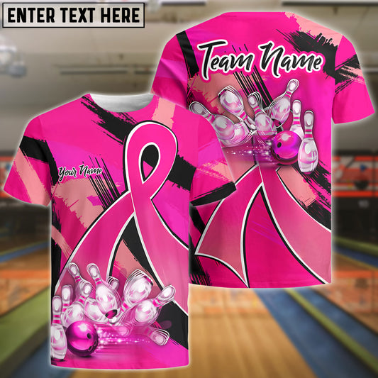 BlueJose Bowling And Pins Pink Ribbons Breast Cancer Personalized Name 3D Shirts