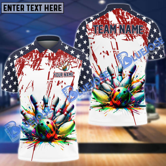 BlueJoses Bowling Paint US Flag Customized Name, Team Name 3D Shirt