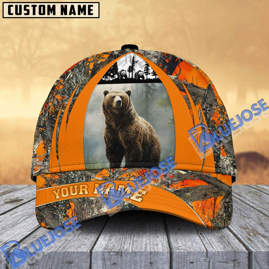 BlueJose Hunting Orange Camouflage Multioption Personalized Name 3D Cap (Deer, Moose, Elk, Boar, Bear)