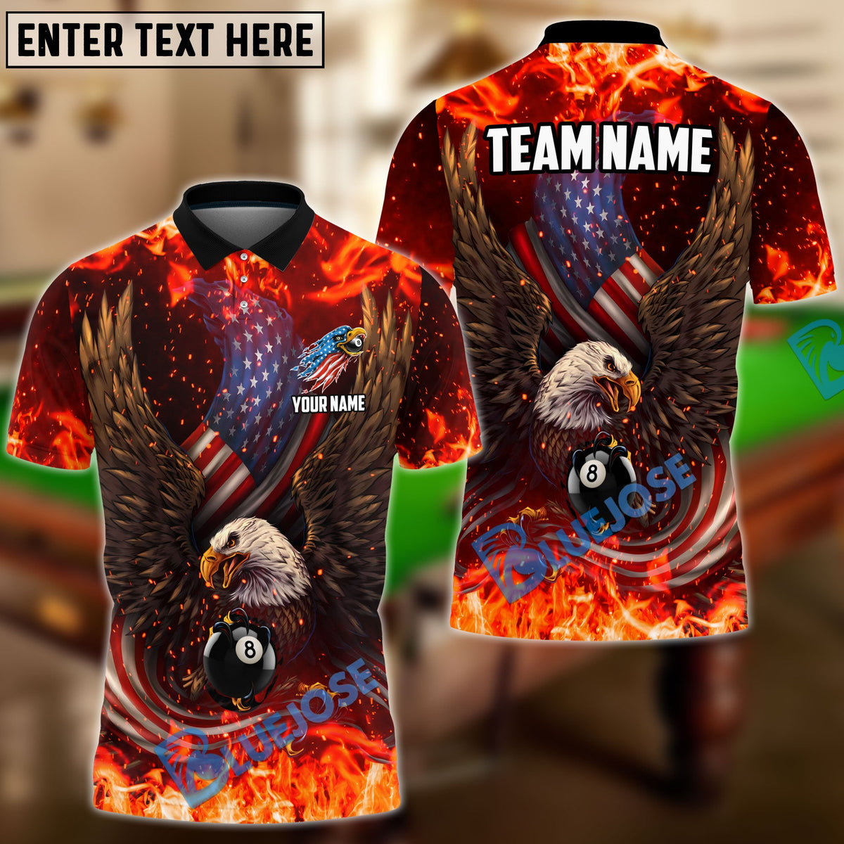 BlueJose Billiards Ball 8 Eagle US Flag Pattern Personalized Name Shirt (6 Colors)