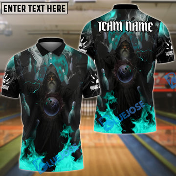 BlueJose Bowling And Pins Magic Flame Wizard Customized Name, Team Name 3D Shirt (4 Colors)