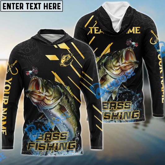 Bluejose Bass Fishing Gold Black Pattern Design Name & Team Name 3D Shirts