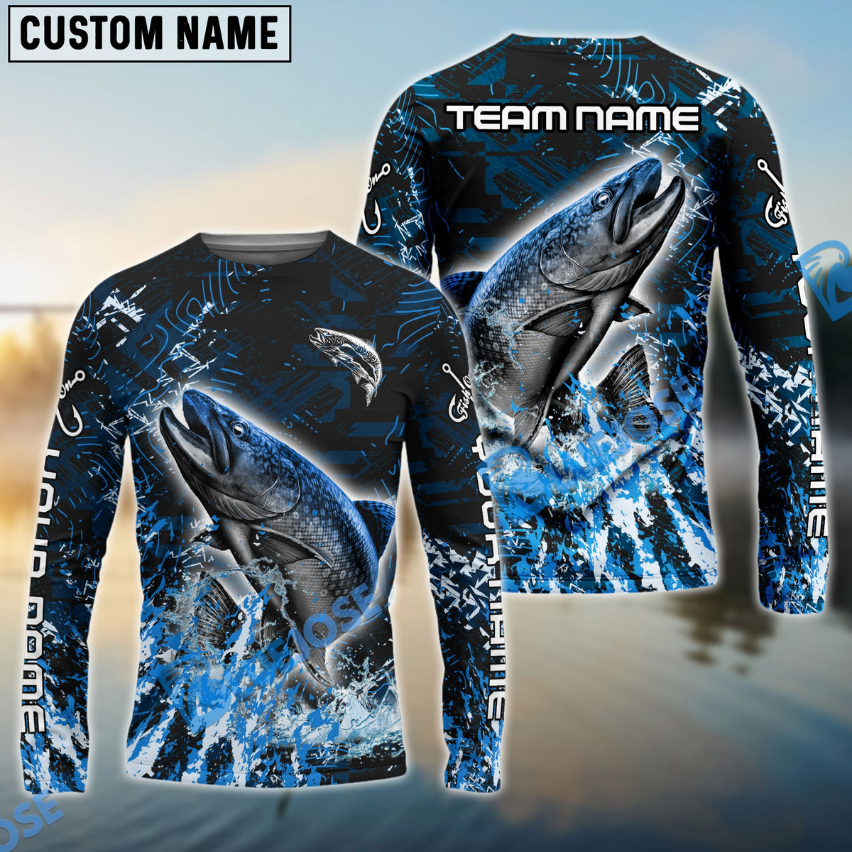 Bluejose Trout Fishing Dark Grunge Blue Custom Name &amp; Team Name 3D Shirts