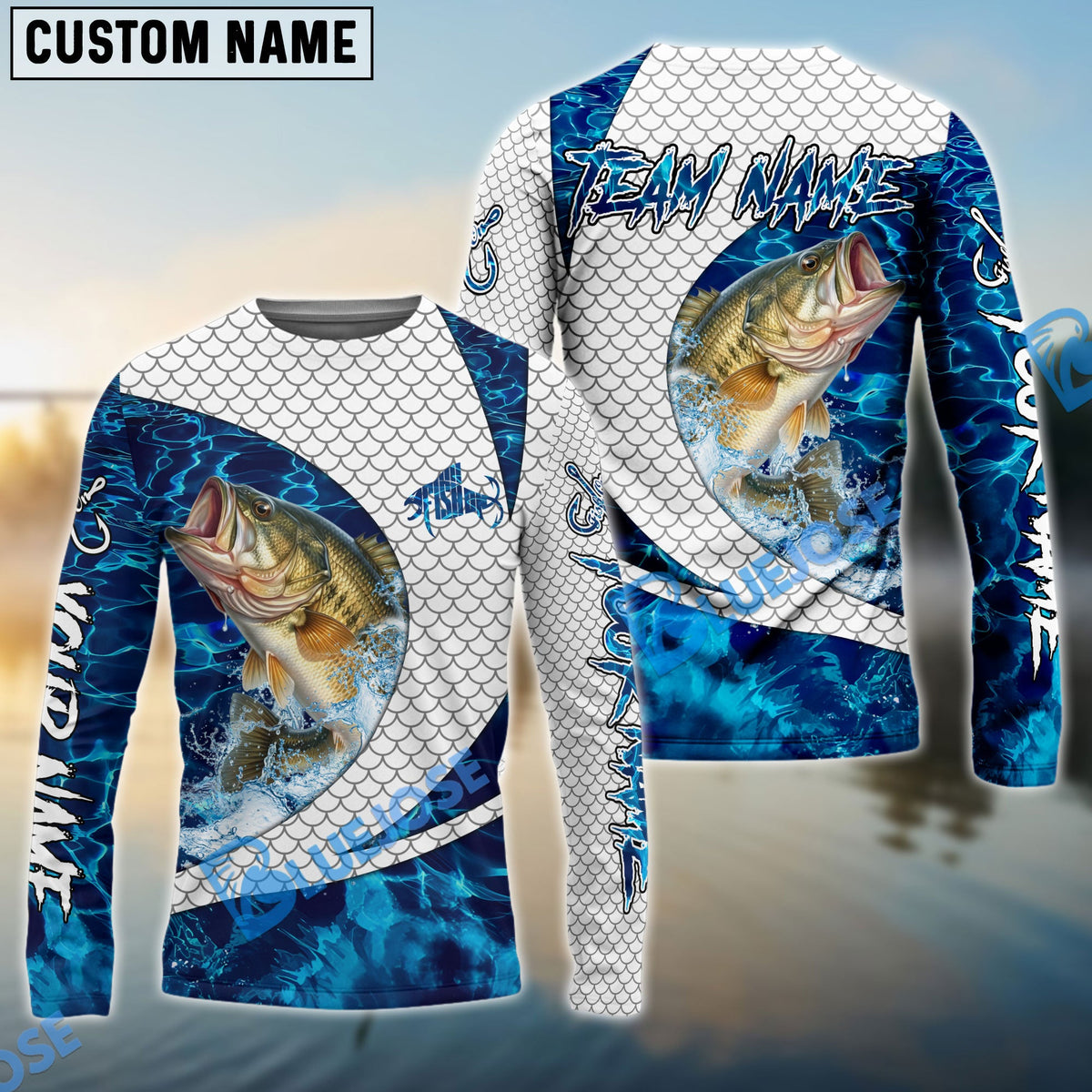Bluejose Bass Fishing Blue Wave Dynamic Sport Design Custom Name &amp; Team Name 3D Shirts