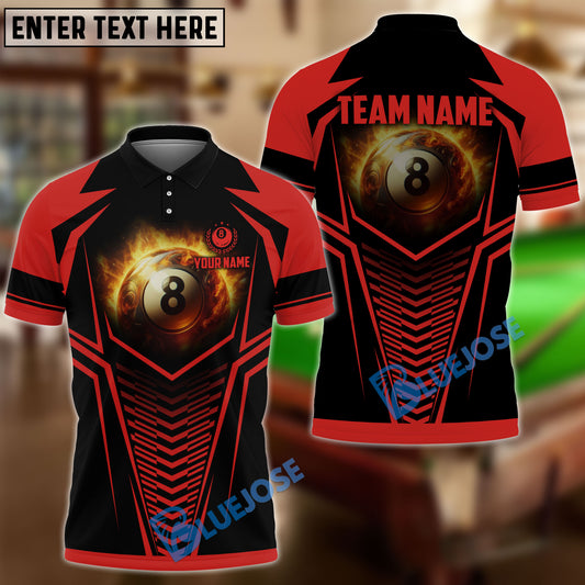 BlueJose Flame Billiards Ball 8 Personalized Name Shirt for Team