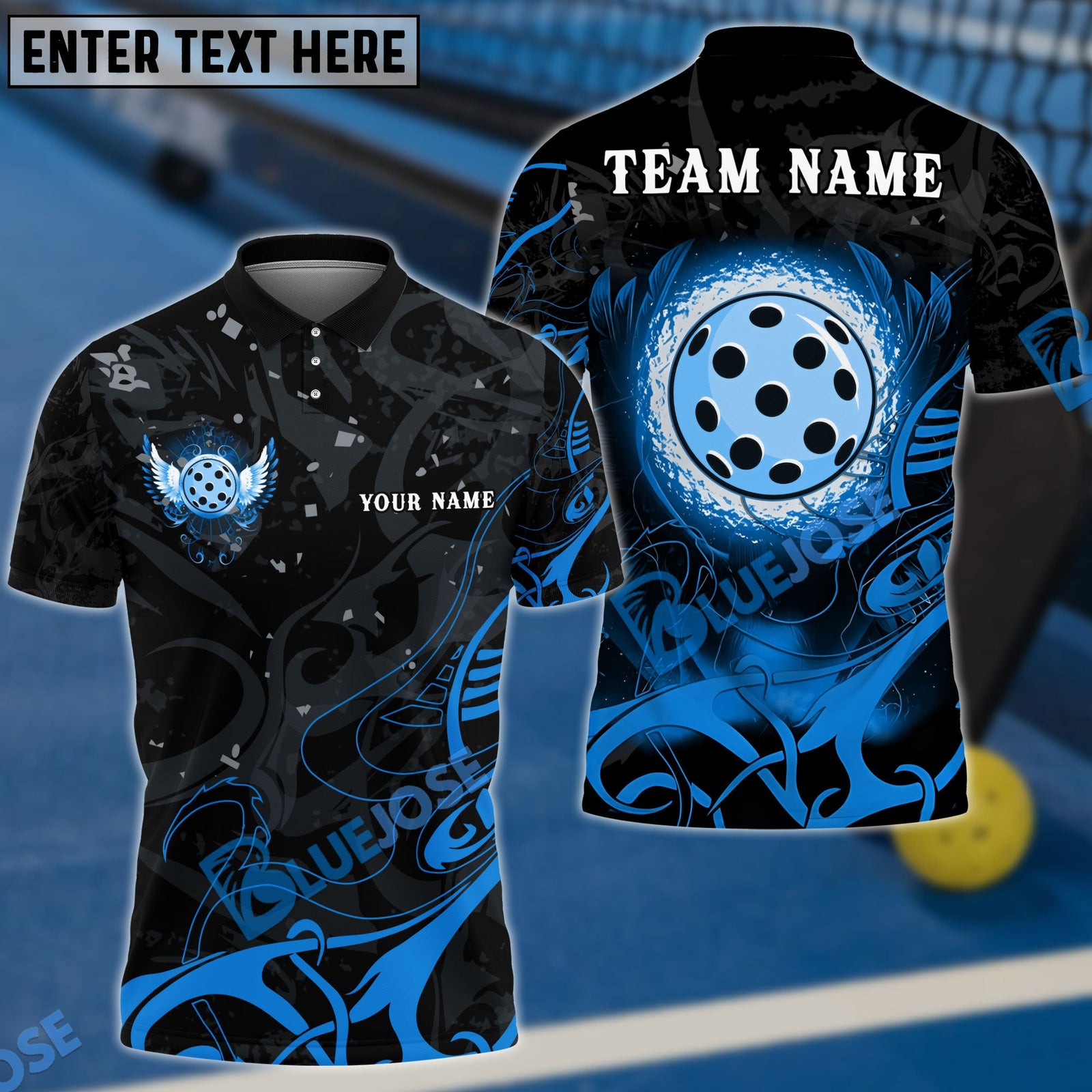 BlueJose Pickleball Beautiful Wings Personalized Name, Team Name Unisex Shirt (4 Colors)