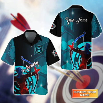 BlueJose Archery Watercolor Short Sleeve Shirts Personalized Name 3D Target Bow Hawaiian Shirt