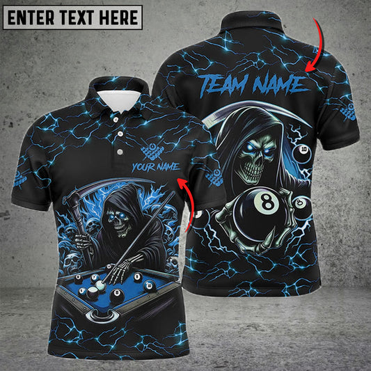 BlueJose Billiards Ball 8 Funny Death Skeleton Personalized Name & Team Name Shirt (4 Colors)