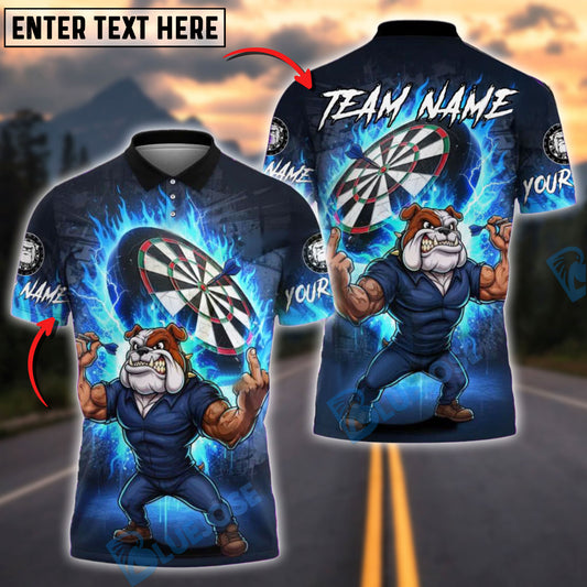 BlueJose Darts Bulldog Fire Flame Customized Name, Team Name 3D Shirt (4 Colors)