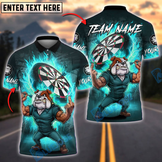 BlueJose Darts Bulldog Fire Flame Customized Name, Team Name 3D Shirt (4 Colors)