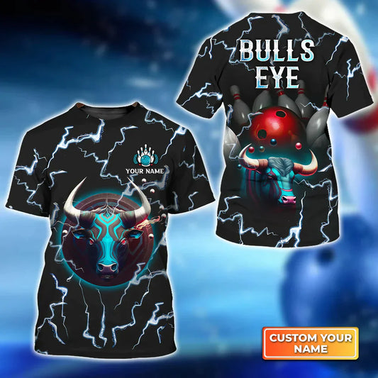 BlueJoses Bulls Eye Red Bowling Ball Team Personalized Name 3D Shirt