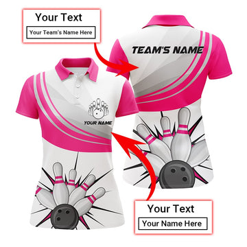 BlueJoses Pink Bowling Ball & Pins Classic Customized Name All Over Printed Shirt For Women