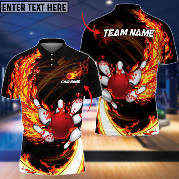 BlueJoses Fire Bowling And Pins Multicolor Option Customized Name 3D Shirt (4 Colors), Personalized Shirts For Bowling Players