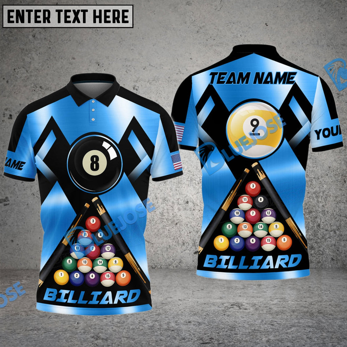 BlueJose Billiards 8 Ball & 9 Ball Metal In My Veins Personalized Name, Team Name Shirt (4 Colors)