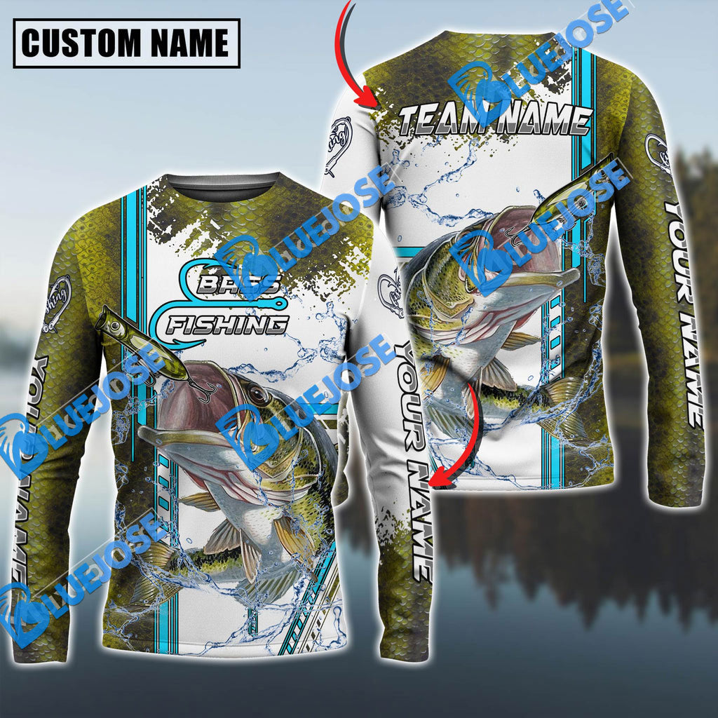 Bluejose Bass Fishing Blue Line Skin Fish Pattern Personalized Name And Team Name 3D Shirts