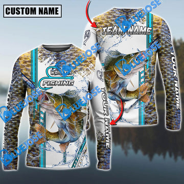 Bluejose Walleye Fishing Blue Line Skin Fish Pattern Sun Protection Personalized Name And Team Name 3D Shirts