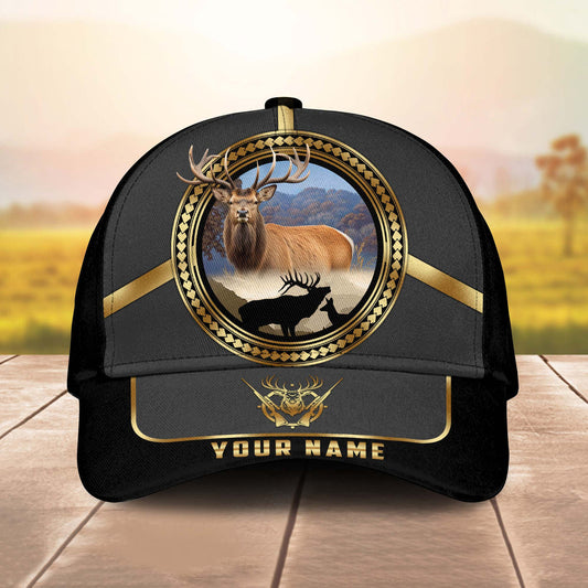 BlueJose Elk Hunting Gold Line Majestic Personalized Name 3D Cap